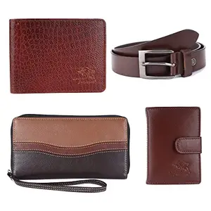 Leather Junction 4 in 1 Gift Set Brown Men's Wallet | Women's Wallet | Belt I Card Holder Combo Set (360013615056307240)