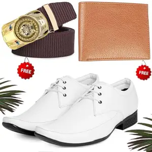 Attractive Trendy Formal Shoes/Party Shoes/Shoes Combo with Free Wallet & Belt for Men and Boys (BAZAAR7077_RT-Tan-1007) Multicolor