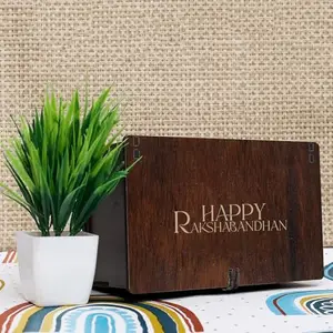 Teak Wood Personalized Rudraksha Rakhi Bracelet with Name Plate for Brother - Traditional Raksha Bandhan Gift Set with Premium Kaju Badam, Wooden Box, Thoughtful Rakhi Hamper for Brother’s Day Celebration (M10)