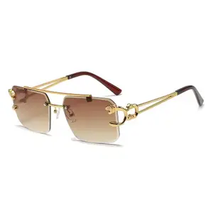 Visit the Dervin Store Dervin Retro Rimless Diamond Cut Rectangular sunglasses for Men and Women