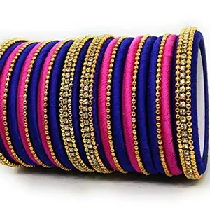 thread trends Base Metal with Pearl Traditional Bangles for Women (Blue, Pink)
