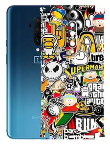 AtOdds - OnePlus 7T Pro Mobile Back Skin Rear Screen Guard Protector Film Wrap with Camera Protector (Coverage - Back+Camera+Sides) (Sticker Bomb)