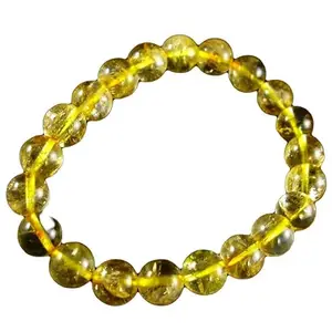 RRJEWELZ 8mm Natural Gemstone Citrine Round shape Smooth cut beads 7.5 inch stretchable bracelet for men. | STBR_RR_M_02792