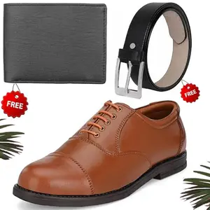Vitoria Men's Graceful PU Formal/Party Shoes | Shoes Combo with Free Wallet & Belt | Stylish & Comfortable | Ideal for Office, Casual Outings, Parties (5339_VTOR-BLK-1010) (Multicolor)(Size: 9UK)