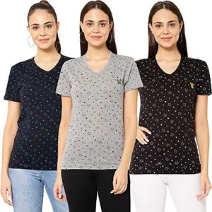 Mack Jonney V-Neck Regular Fit Half Sleeve Women T-Shirt (Pack of 3)