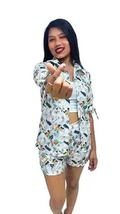 CLOV Women's Stylish Print Shirt & Shorts Co-Ord Set – Trendy Casual Outfit (Multicolor-2,XL)