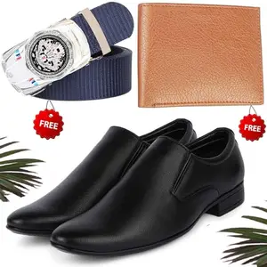 Attractive Trendy Formal Shoes/Party Shoes/Shoes Combo with Free Wallet & Belt for Men and Boys (BAZAAR6458_RT-Tan-401) Multicolor
