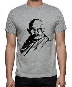 Caseria Men's Round Neck Cotton Half Sleeved T-Shirt with Printed Graphics - Mahatma Gandhi (Grey, MD)