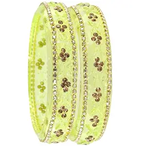 LAVAZZA Transparent Glass Bangles Kada Set For Women & Girls with Gold Zircon Diamonds & Crystals | Glass Bangles for Women 2.6 | Kada Set | Pista Bangles -(LV_AB16-BlueBelly-Pista-2.6)