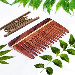 Rufiys Pure neem Handmade Neem Wood Small Broad Tooth Anti-Dandruff Comb For Men and Women