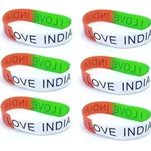Tausif Creation® Tricolor Silicone Flexible Bracelet / Wrist Band / Hand Band For Men / Women And Kids For Specially Republic Day And Independence Day (Free Size) Pack of 6