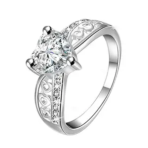 Via Mazzini 925 Silver Plated White Swiss Zirconia Crystal Heart Ring for Women and Girls (Ring0209)