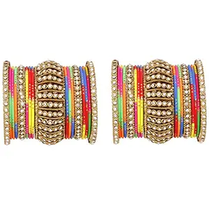Sanara Antique Traditionl Golden Matte Diamond Kdas Bangle Set for Women & Girls Jewellery (Multicolor, 2.4 (2.25inch))