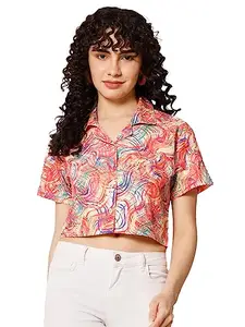 Istyle Can Quirky Printed V Collar Crop Shirt for Women with Short Sleeve | Printed Shirts for Women | Crop Tops for Women |Summer Tops for Women (Small, Pencil)