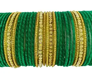 Mahakal glass bangles set twisted red glass velvet bangle set for women & girls pack of 42 (2.6, Green)