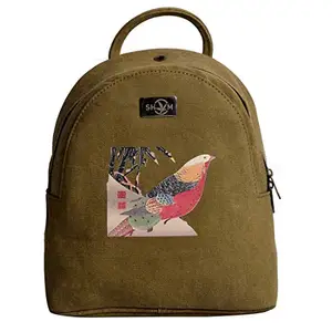 Shom Mustard Yellow Bird Printed Casual Backpack Boys/Girls, Bird Printed School Backpack Bag | Bird Printed Laptop Bag, Shoulder Bag