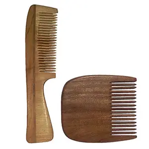 Ginni Innovations Combo of 2 Neem Wood Combs (regular handle-7.5" and regular beard-3.75" )-G-BJ