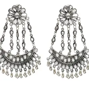 Total Fashion Trending White Stone Silver Oxidised Big Chandbali Earring for women and girls