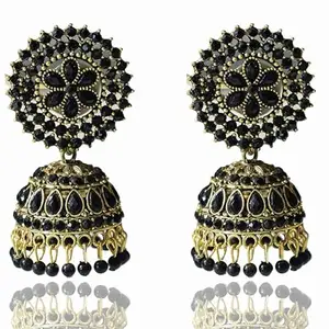 The pari Black Rhinestones Studded Jhumki Earrings