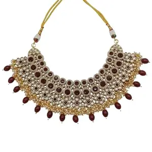 KNIGGHT ANGEL JEWELS NS621 Maroon Kundan Choker Necklace Jewellery set for women and girls