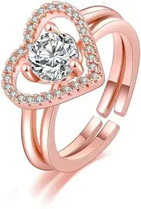 MYKI Supreme fluidity Princess Heart Dual Design Adjustable Ring For Women & Girls (RoseGold)