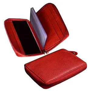 ABYS Genuine Leather Credit Card Holder for Men and Women with Zipper Closure (Red_A8129ABRD)