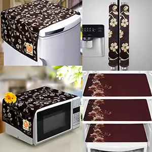 KANUSHI Industries®Fridge/Refrigerator Cove + 1 Pc Microwave Cover + 2 Pc Handle Cover + 3 pc Fridge Mats(FRI+Micro+2-HDL-Brown-Raj+M-11)