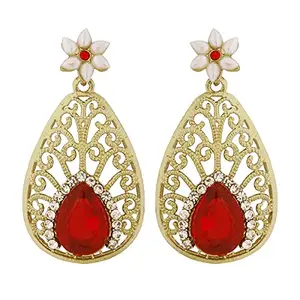 Zivom® Pear Flower Filigree Antique Rhodium Pearl Red Earring For Women