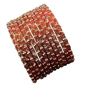 Glass Bangle Women's Traditional designer glass zircon bangles set with rose pattern and golden stone work stylish for occasional wear(Pack of 12 Pcs)
