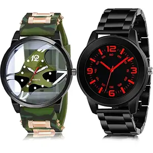 NIKOLA Quartz Analog Green and Black Color Dial Men Watch - BC63-B704 (Pack of 2)