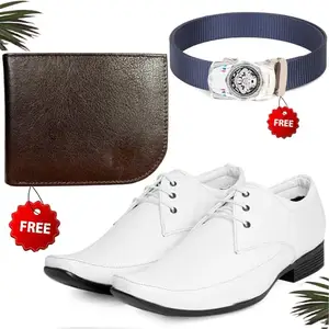 Trendy Formal Shoes/Party Shoes/Shoes Combo with Free Wallet & Belt for Men and Boys (BAZAAR3126_TCC-BR-1007) Multicolor