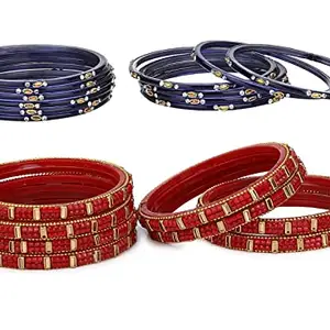 Colorful Glass Bangles/Kada Set Combo Ornamented With Colourful Chips & Beads_D1259 (AkBang2-LT1.c_bang)