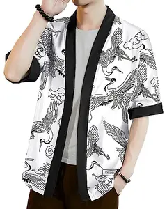EYEBOGLER Men Cotton Blend Casual Printed Open Shrug White Black
