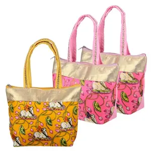 Kuber Industries Hand Purse | Traditional Mini Hand Bag | Silk Wallet Hand Bag | Woman Tote Hand Bag | Gifts Hand Bag | Cow-Small Hand Purse | Pack of 3 | Multi