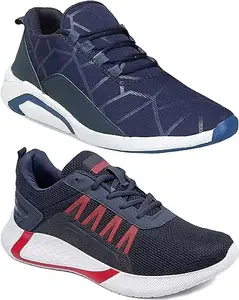 WORLD WEAR FOOTWEAR Soft, Comfortable and Breathable Canvas Lace-Ups Sports Running Shoes for Men (Multicolor, 7) (S3234)