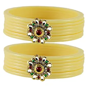 MAYA FASHION Cream Stone Acrylic-Brass Bangle With Very Extra Large Size Elegant Extra Large Size Bangle | Perfect Fit for Plus Size banglesTrendy and Comfortable Fit for woman and girls | (Sku-ban1805)