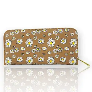 The Sole Club Women's Wallet with Multiple Card Slots Floral Print Zipper Pocket Coin Purse Phone Wallet (Long, Burnished Brown)