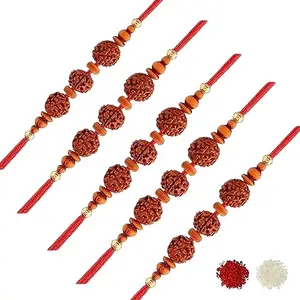 I Jewels Mens Ethnic Rudraksha Combo Rakhi With Roli Chawal & Rakshabandhan Card For Brother/Bro/Bhai (R060-5) (Pack Of 5)