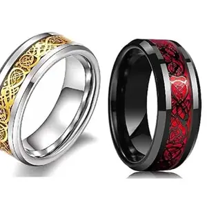 VIEN Dragon Celtic Inlay Polish Finish Titanium Stainless Steel Ring Combo (Pack of 2pc) (20)