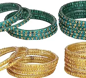 Somil Combo Of Party & Wedding Colorful Glass Bangle/Kada, Pack Of 24, Radium,Golden