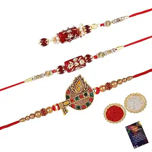 Rakhi Combo Of 2 Rakhi For Bhabhi Bhaiya/Brother/Bhai With Roli Chawal And 1 Greeting Card -849