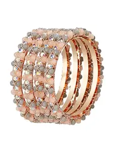 Femmibella Gold Plated Crystal Grey And Pink 4Pc Bangle Set For Women and Girls