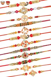 De Marquis Designer Fancy Traditional Rakhi Combo Set for Bro/Brother/Bhaiya/Bhai/Kids/Bhabhi (Pack of 12) Rakshabandan