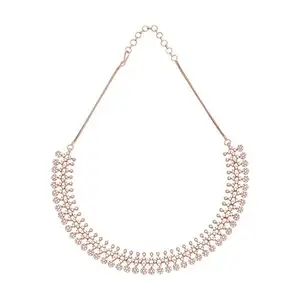 Kushal's Fashion Jewellery White Rose Gold Plated Zircon Necklace- 412458