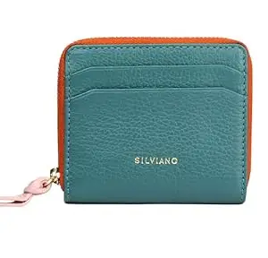SILVIANO Genuine Luxury Unisex Amber Zip Round Wallet | RFID | Gift Box Included | 4 Card Slots | Leather Card Holder | Interior Compartment for Notes, Keys, Coins | Slim Leather Wallet