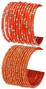 Colorful Glass Bangles/Kada Set Combo Ornamented with Colourful Chips & Beads_Bridal2268 (AkBang2-AWG1.d_bang)