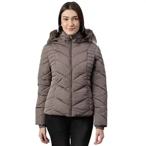 Woods Women Long Sleeves Quilted Regular Fit Polyester Jackets (Grey, XXL)