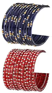 Colorful Glass Bangle/Kada Set Combo Ornamented With Colourful Chips & Beads_G721 (AkBang2-AGX1.a_bang)