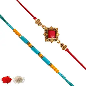 Rakhiya.com Designer Rakhi set of two, Multicolour rakhi, combo of two (set of 2), With Roli Chawal Packet 1207