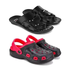 Men's Rover Lightweight Comfortable| Slides|Clogs| Sandals with Adjustable Back Strap for Men Combo(AK)-3126-3017-6 Red-7440